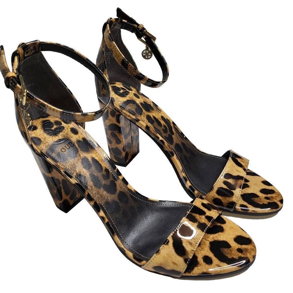 New Guess Leopard Print Shiny Block Heel Ankle St… - image 3